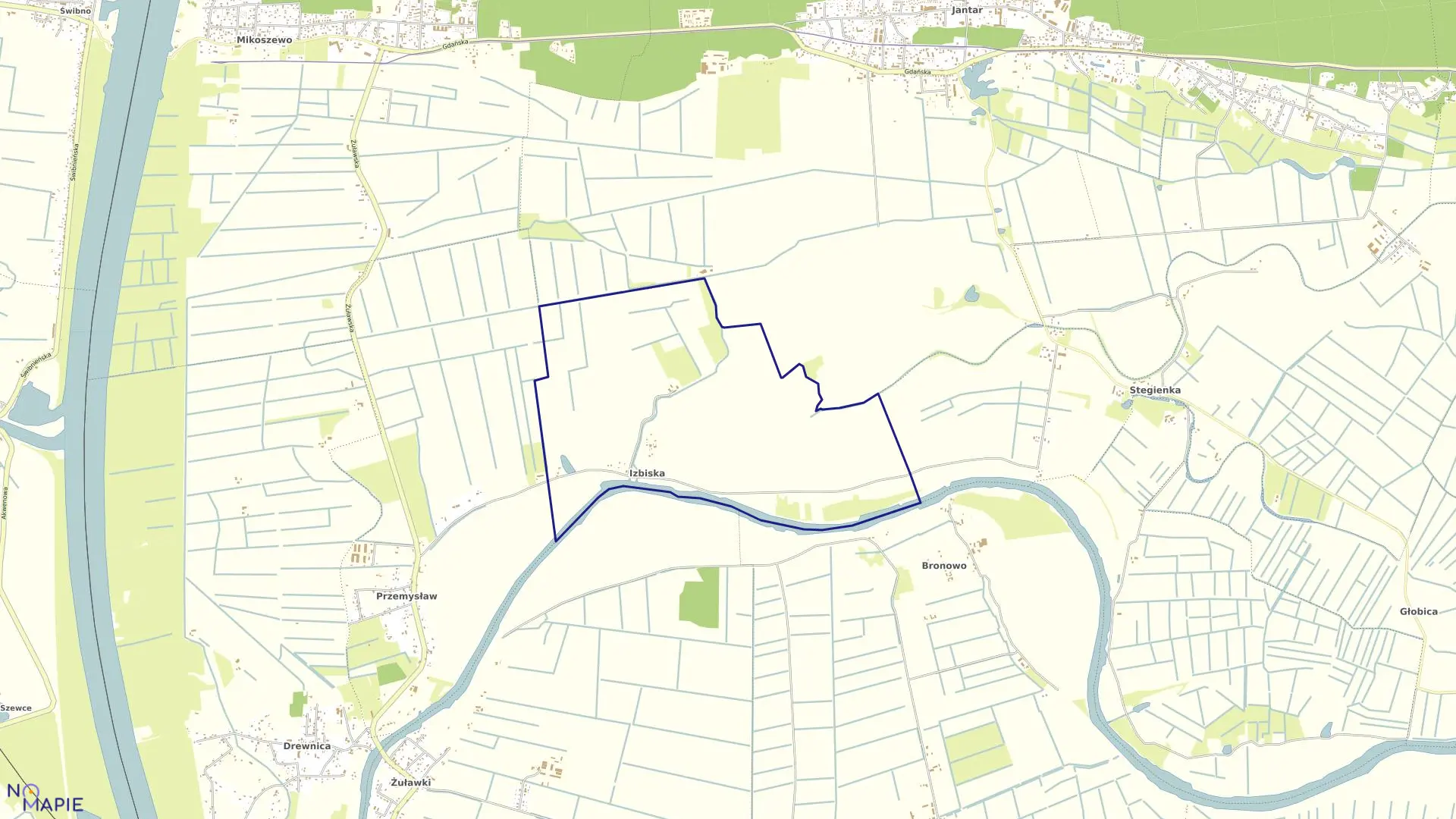 Mapa obrębu Izbiska w gminie Stegna
