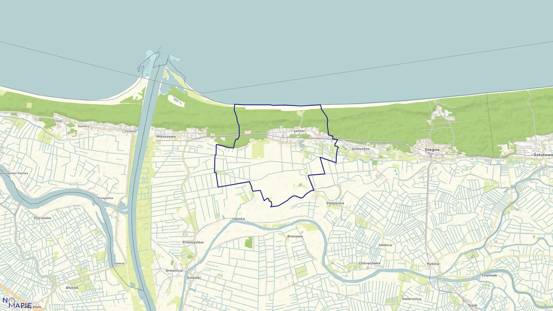 Mapa obrębu Jantar w gminie Stegna