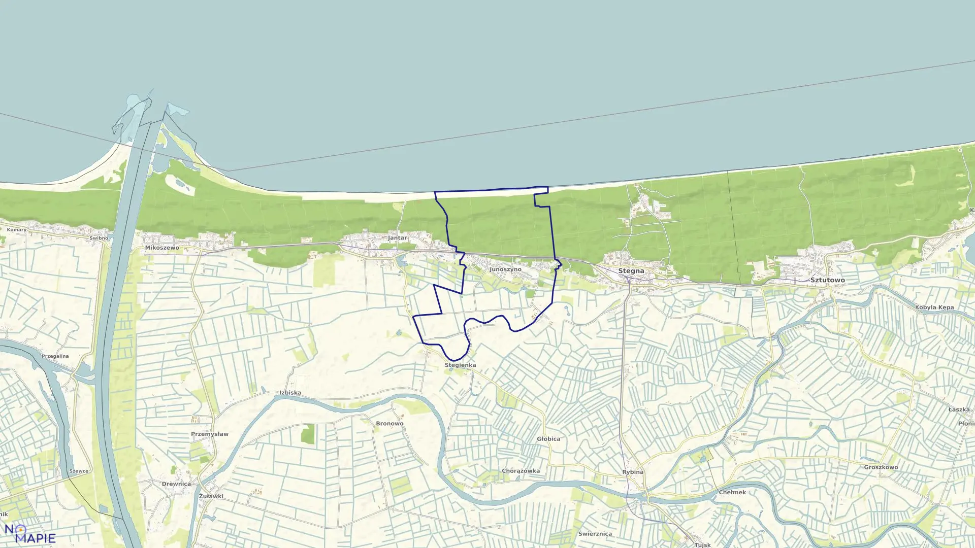 Mapa obrębu Junoszyno w gminie Stegna