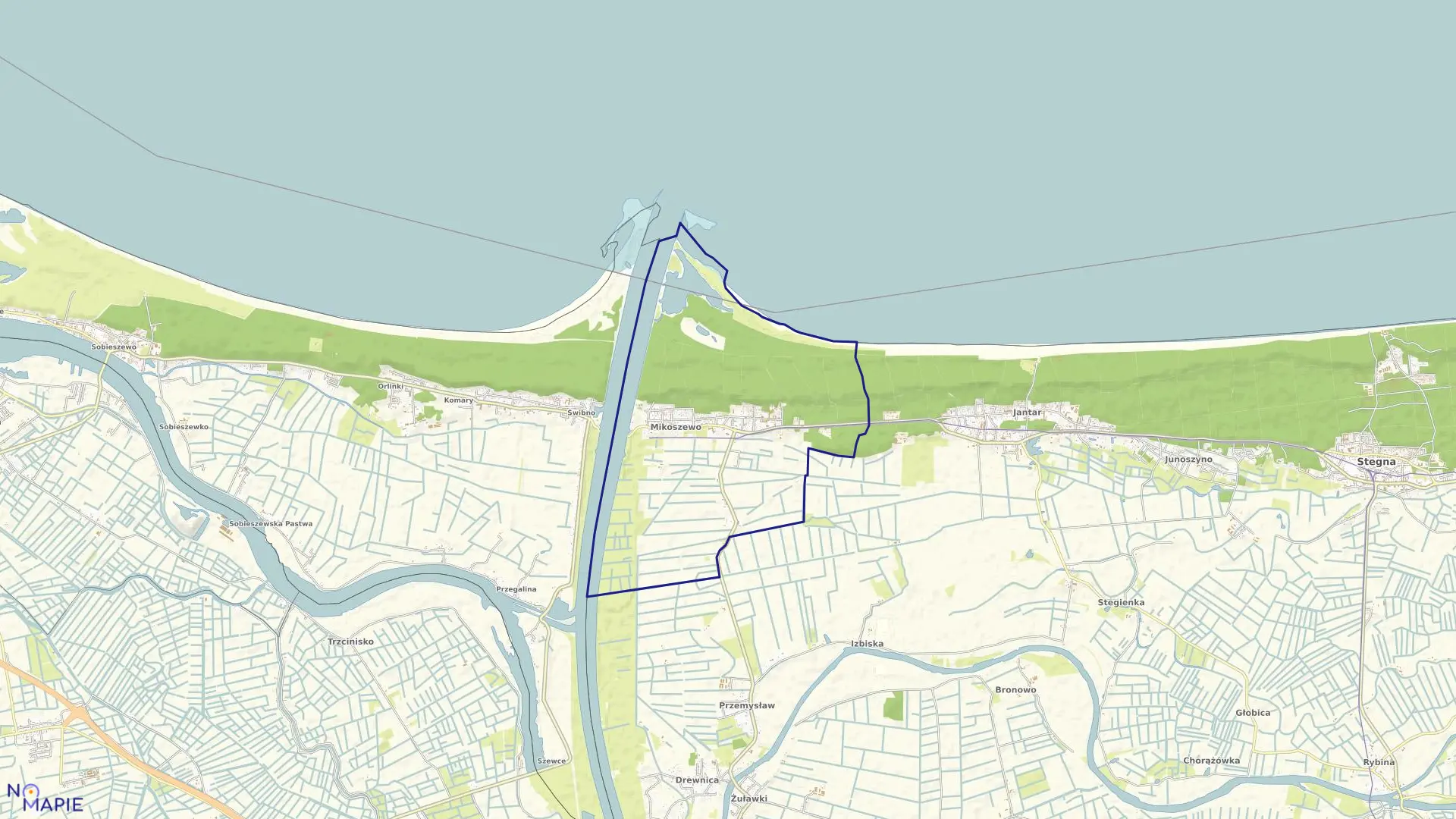 Mapa obrębu Mikoszewo w gminie Stegna