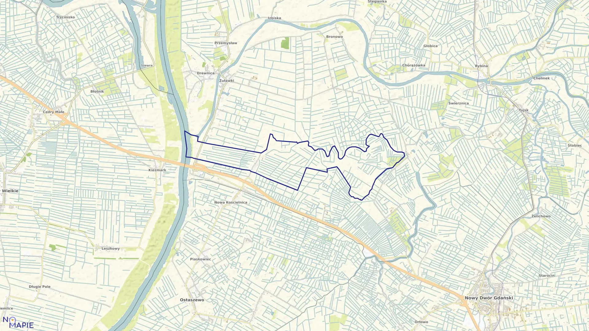 Mapa obrębu Niedżwiedzica w gminie Stegna