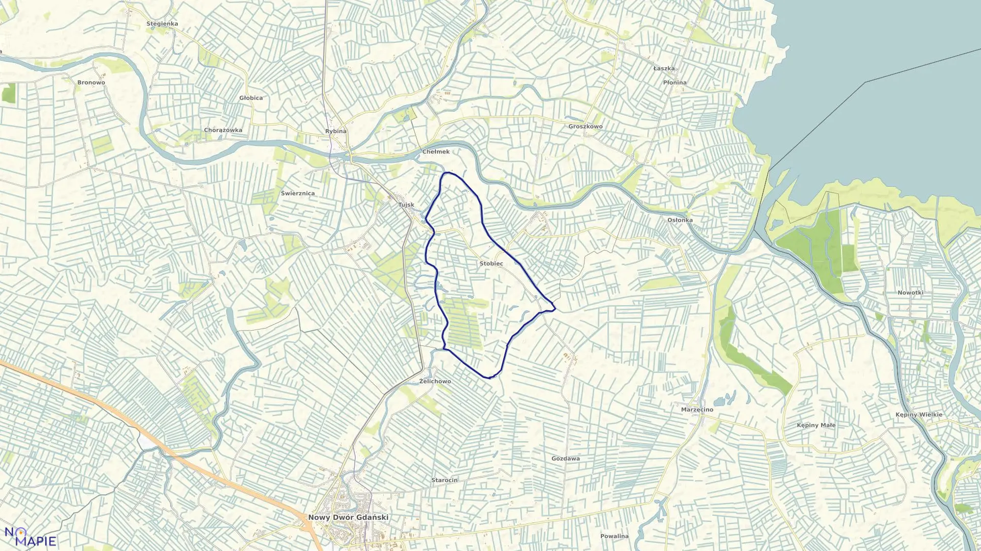 Mapa obrębu Stobiec w gminie Stegna