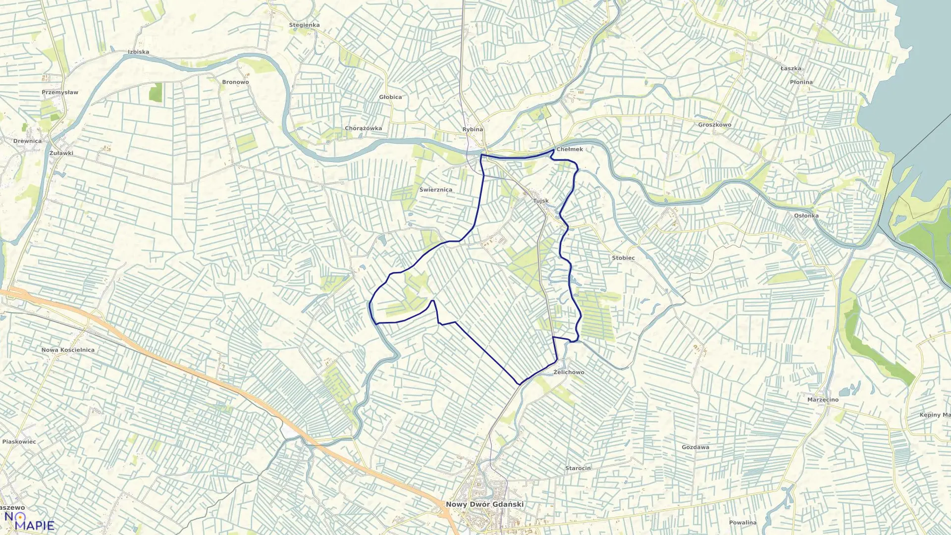 Mapa obrębu Tujsk w gminie Stegna