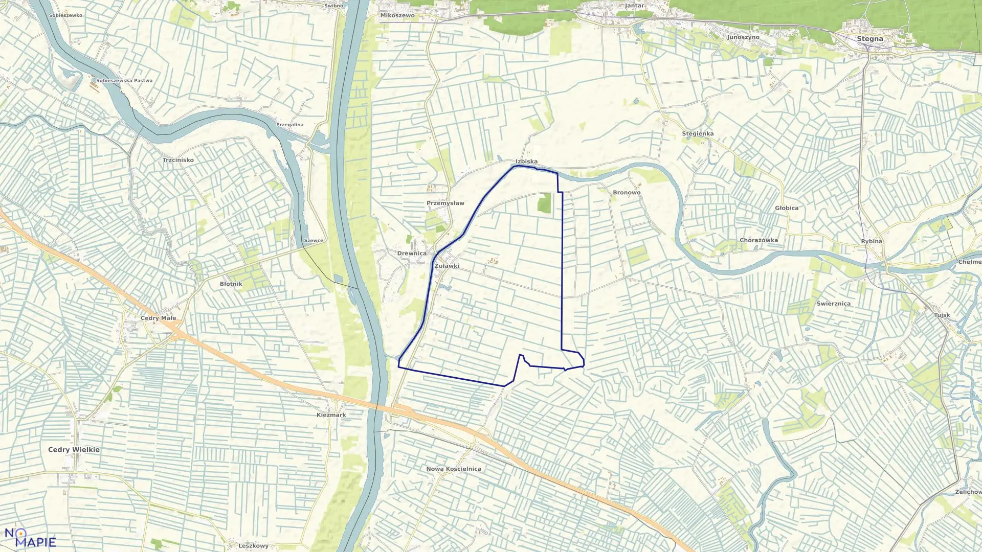 Mapa obrębu Żuławki w gminie Stegna